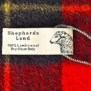 NWOT Vintage  Shepherds Land 100% Lambswool Red Black Plaid Scarf Unisex